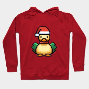 Cute Christmas Duck in Santa hat Pixel art Hoodie